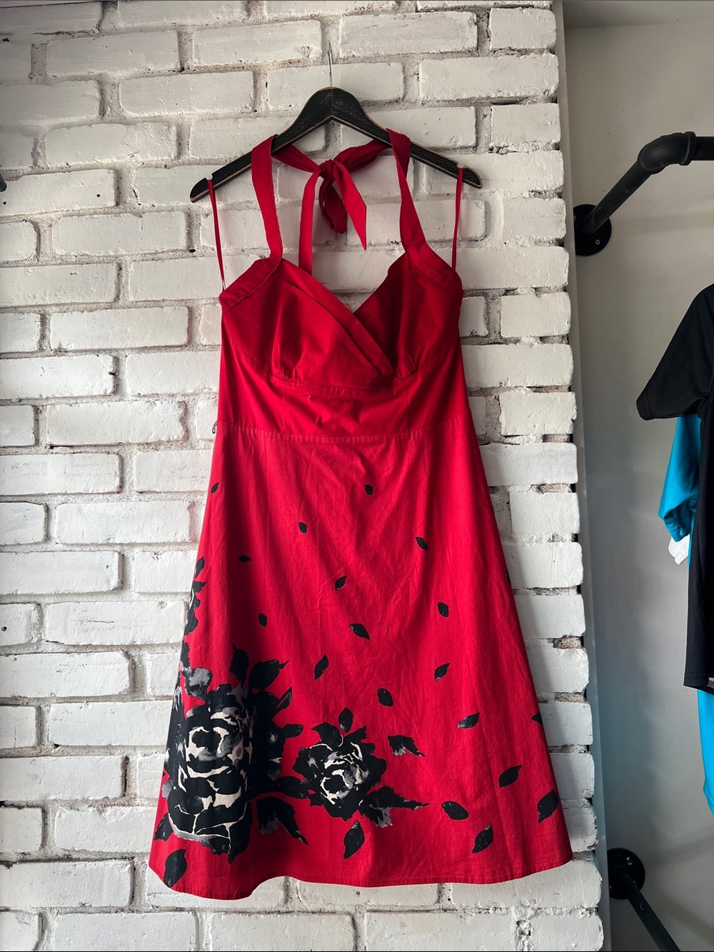 Red Floral Halter Midi Dress vintage le chateau - Picture 1 of 16